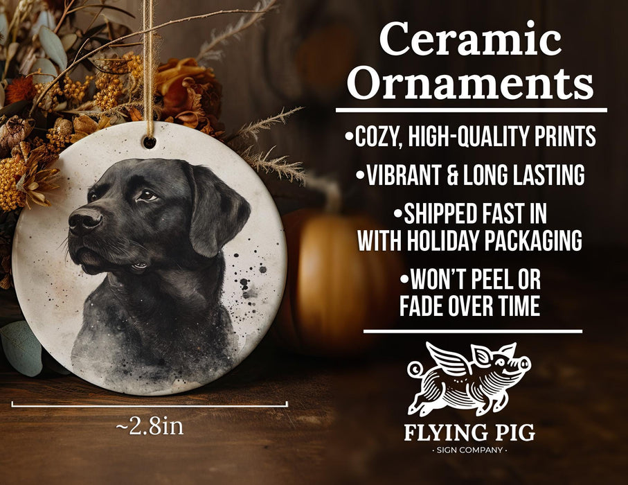 a ceramic ornament with a black dog on it