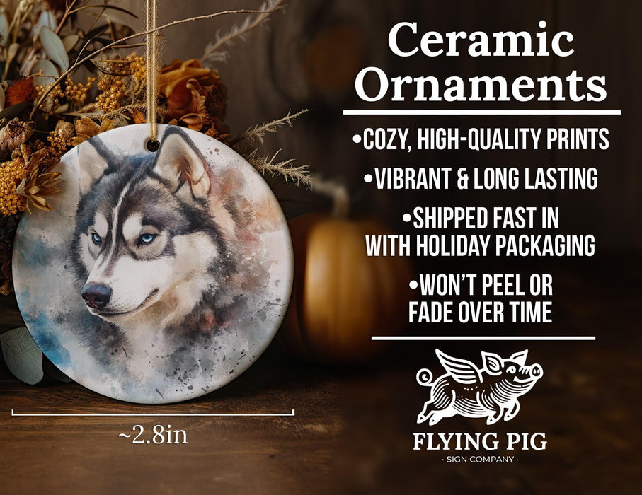 a ceramic ornament with a wolf on it