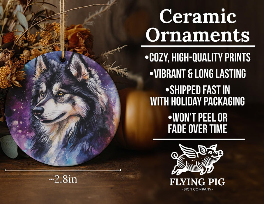 a ceramic ornament with a wolf on it