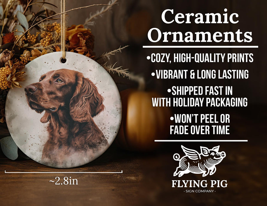 a ceramic ornament with a brown dog on it