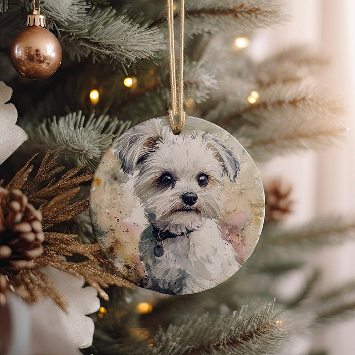 a dog ornament hanging on a christmas tree