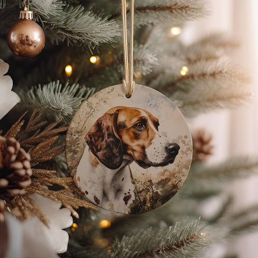 a dog ornament hanging from a christmas tree
