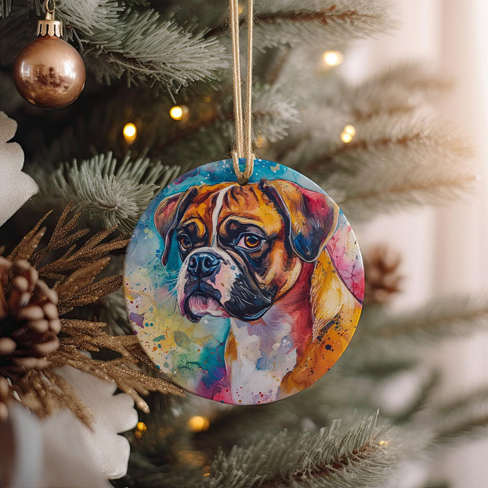 a dog ornament hanging from a christmas tree