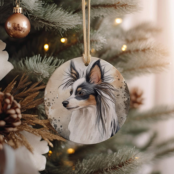 a dog ornament hanging from a christmas tree