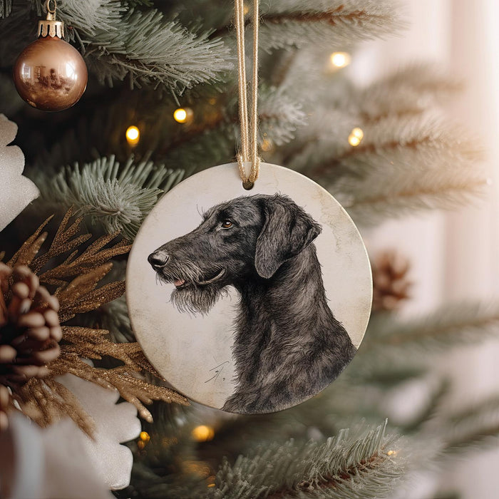 a black dog ornament hanging from a christmas tree