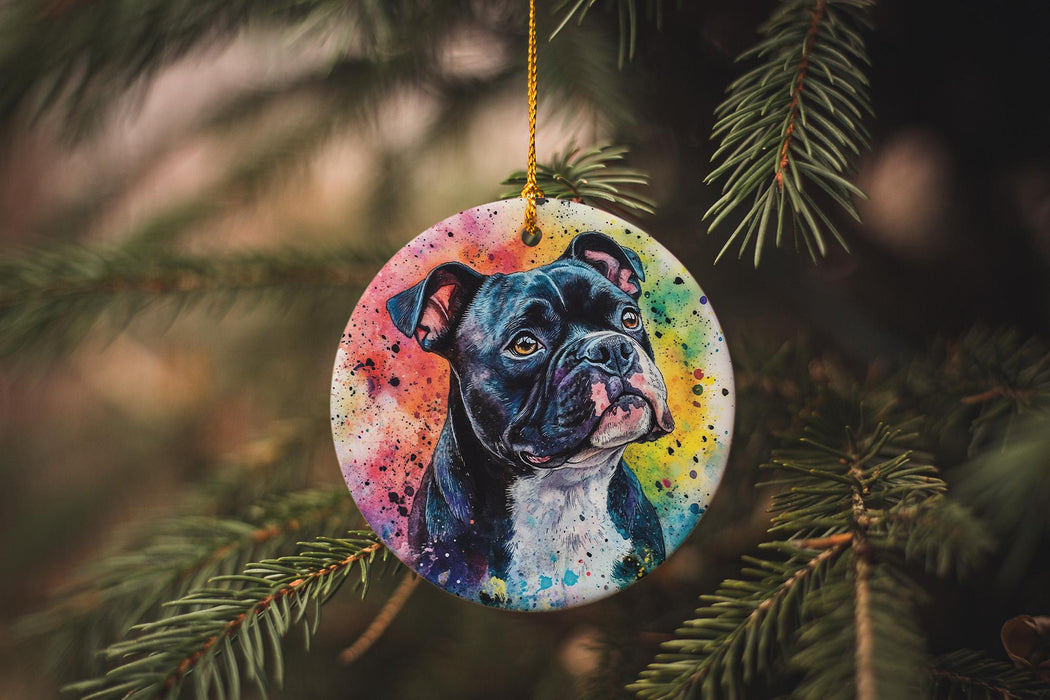 a dog ornament hanging from a christmas tree