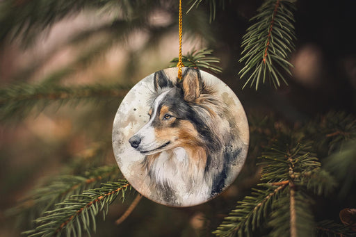a christmas ornament with a picture of a dog on it
