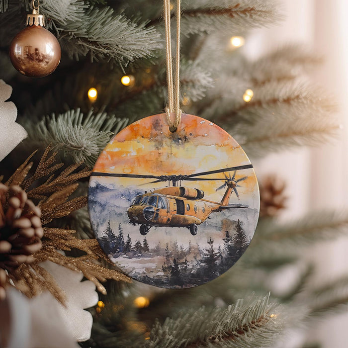 a christmas ornament hanging from a christmas tree