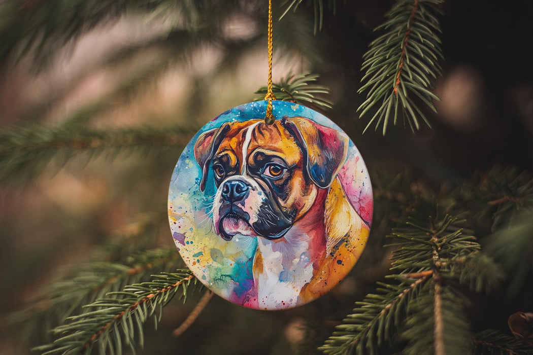 a dog ornament hanging from a christmas tree