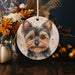 a ceramic ornament with a picture of a dog on it