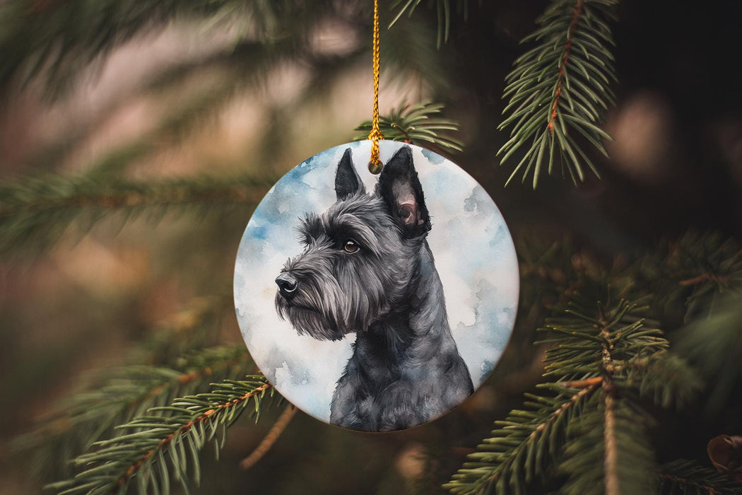 a christmas ornament with a picture of a dog on it