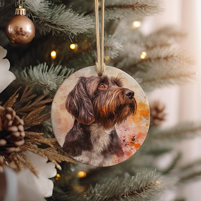 a dog ornament hanging from a christmas tree
