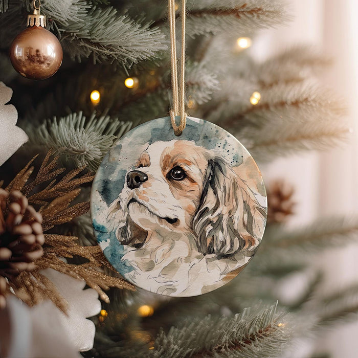 a dog ornament hanging from a christmas tree