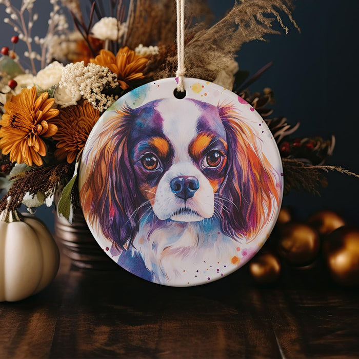 a picture of a dog on a ceramic ornament