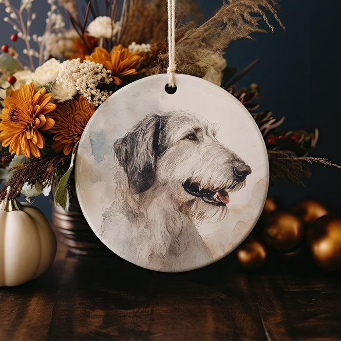 a picture of a dog on a ceramic ornament