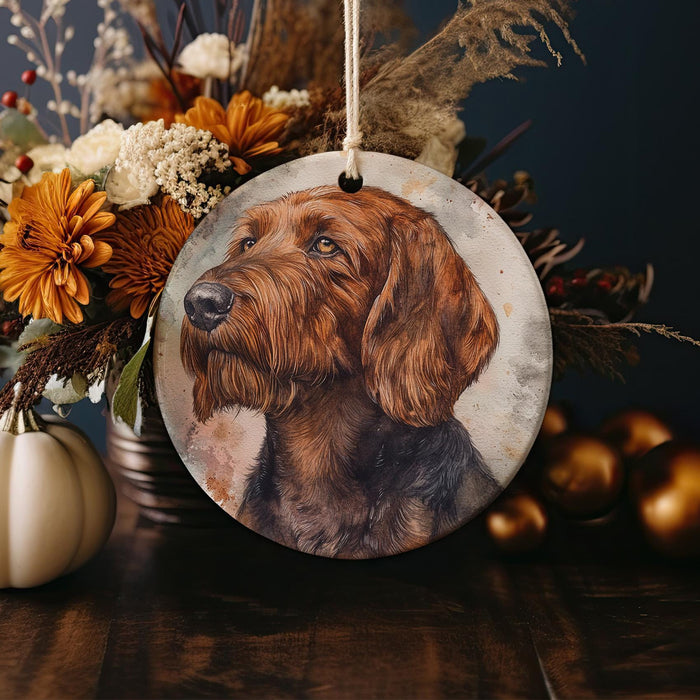 a picture of a dog is hanging on a table