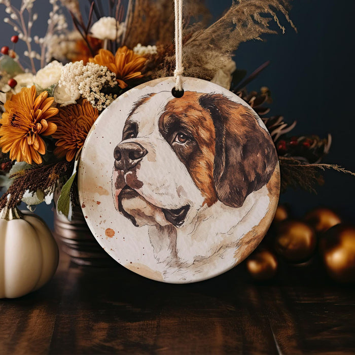 a ceramic ornament with a picture of a dog on it