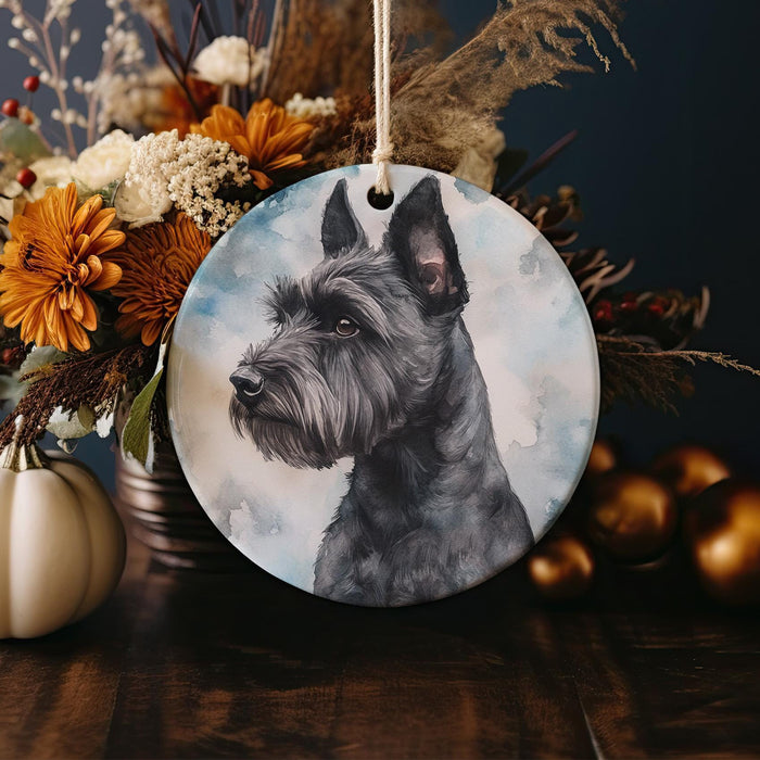 a christmas ornament with a picture of a dog