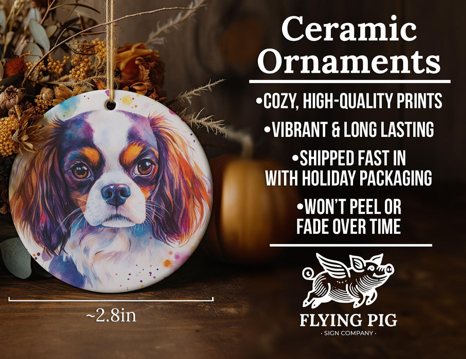 a ceramic ornament with a dog painted on it
