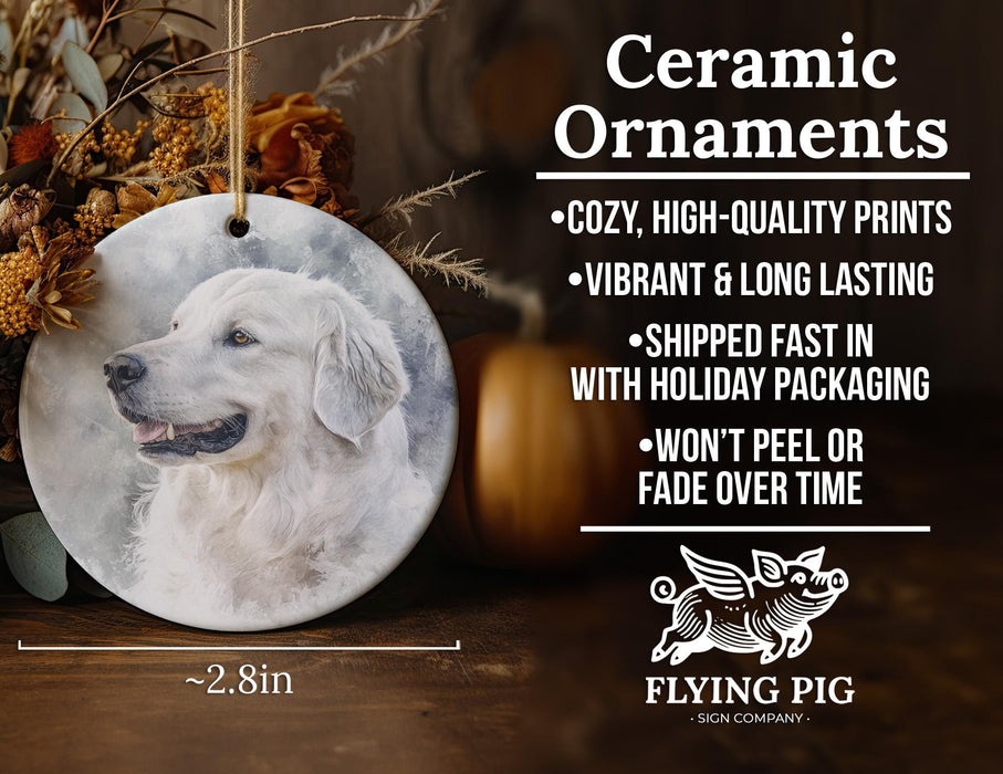 a ceramic ornament with a white dog on it