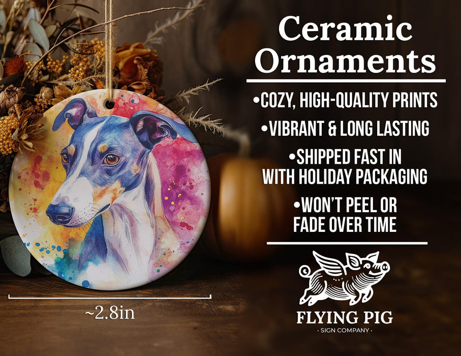 a ceramic ornament with a dog painted on it