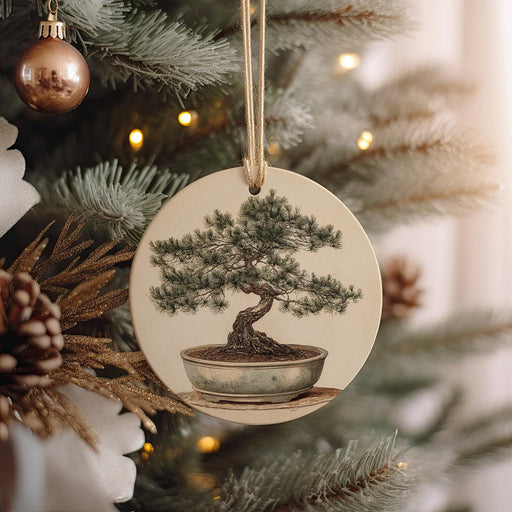 a ceramic ornament hanging from a christmas tree