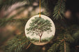 a christmas ornament hanging from a christmas tree