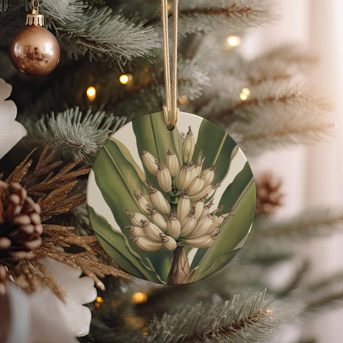 a christmas ornament hanging from a christmas tree