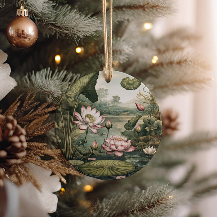 a christmas ornament hanging from a christmas tree