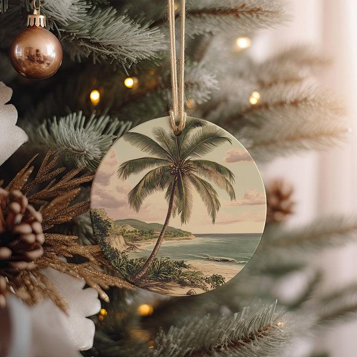 a christmas ornament hanging from a christmas tree