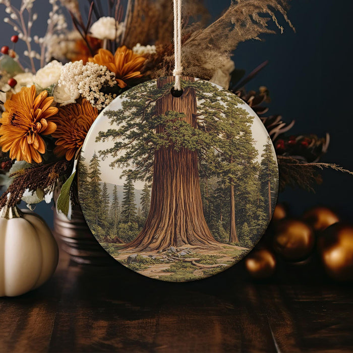 a ceramic ornament with a picture of a tree on it