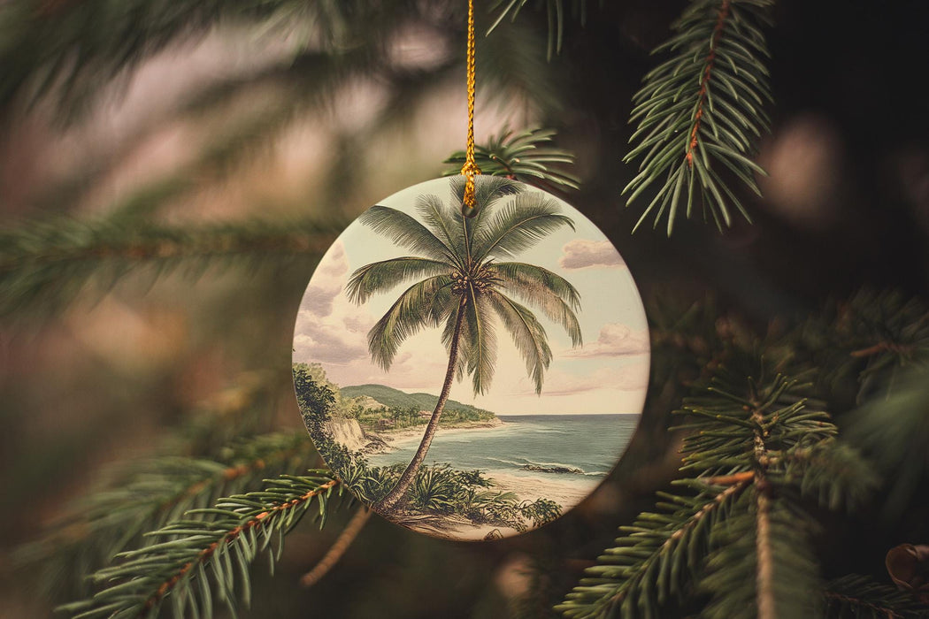 a christmas ornament hanging from a christmas tree