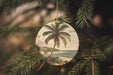 a christmas ornament hanging from a christmas tree