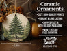 a ceramic ornament with a picture of a pine tree
