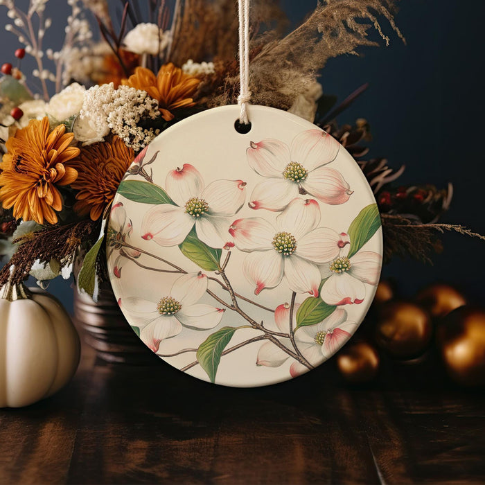 a ceramic ornament decorated with flowers and leaves