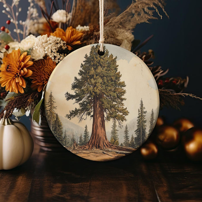 a ceramic ornament with a picture of a tree on it