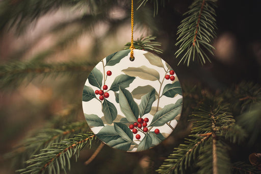 a ceramic ornament hanging from a christmas tree