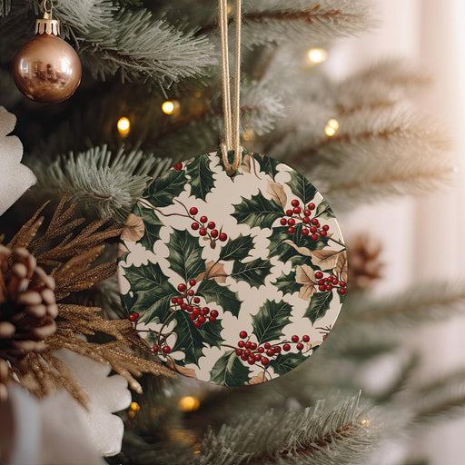 a christmas ornament hanging from a christmas tree