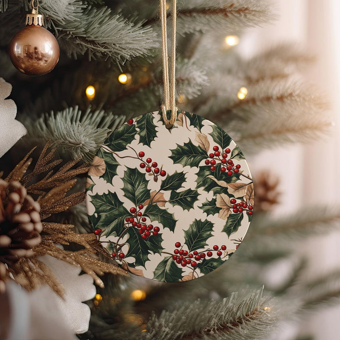 a christmas ornament hanging from a christmas tree