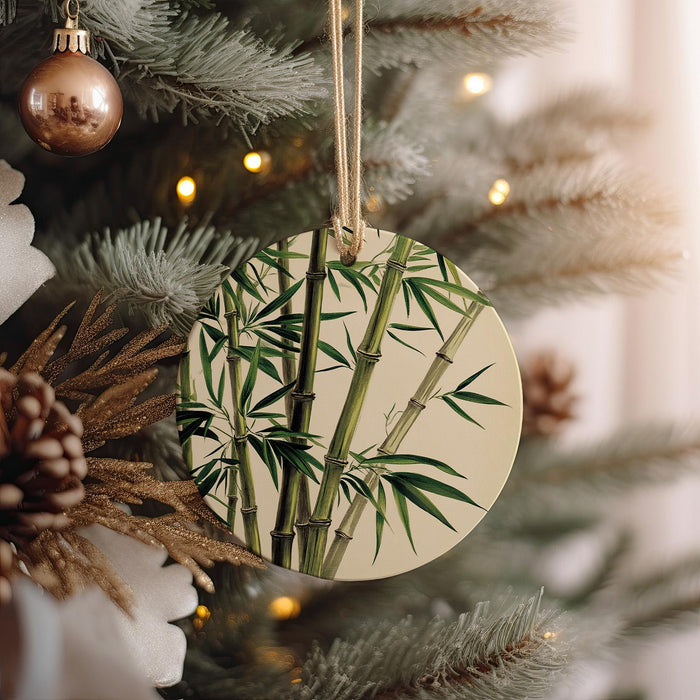 a christmas ornament hanging from a christmas tree