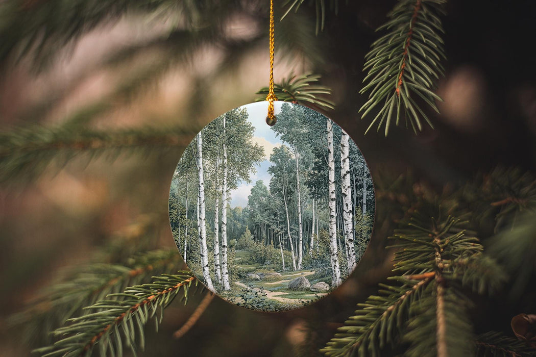 a christmas ornament hanging from a tree