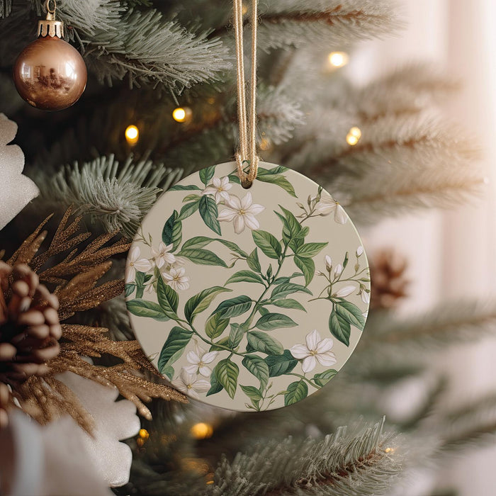 a christmas ornament hanging from a christmas tree
