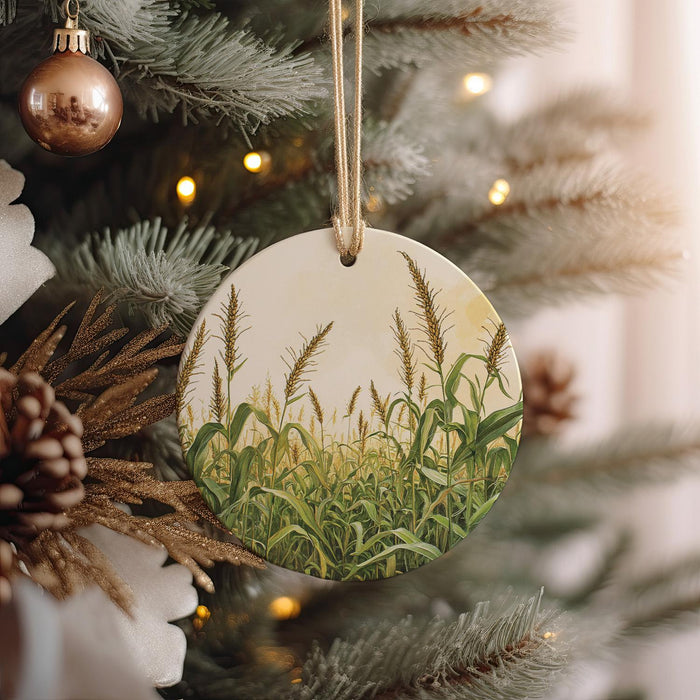 a christmas ornament hanging from a christmas tree