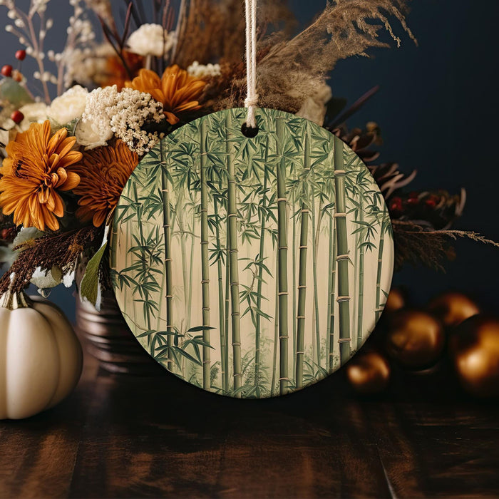 a wooden ornament decorated with a bamboo pattern