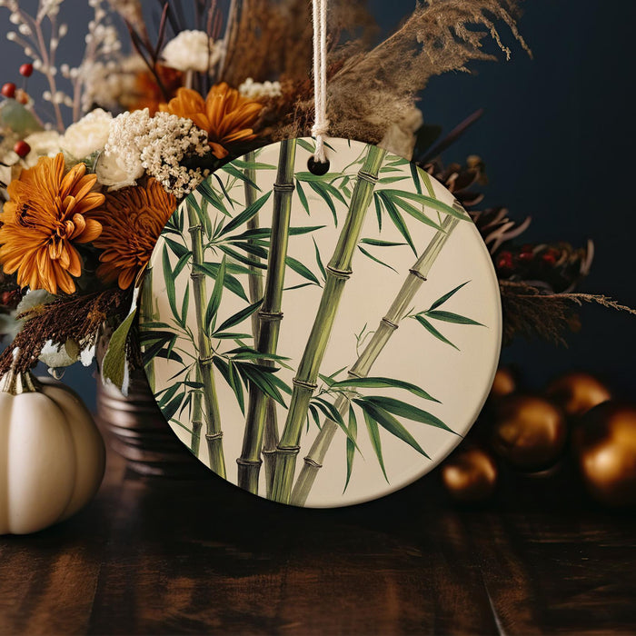 a vase filled with flowers and a bamboo decoration
