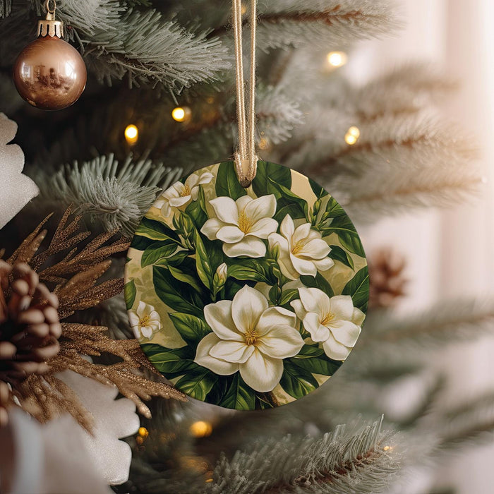 a christmas ornament hanging from a christmas tree