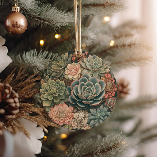 a christmas ornament hanging from a christmas tree