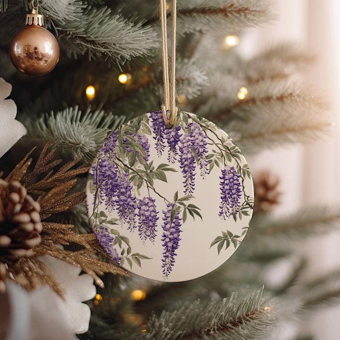 a christmas ornament hanging from a christmas tree