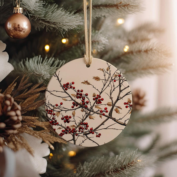 a christmas ornament hanging from a christmas tree