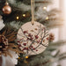a christmas ornament hanging from a christmas tree